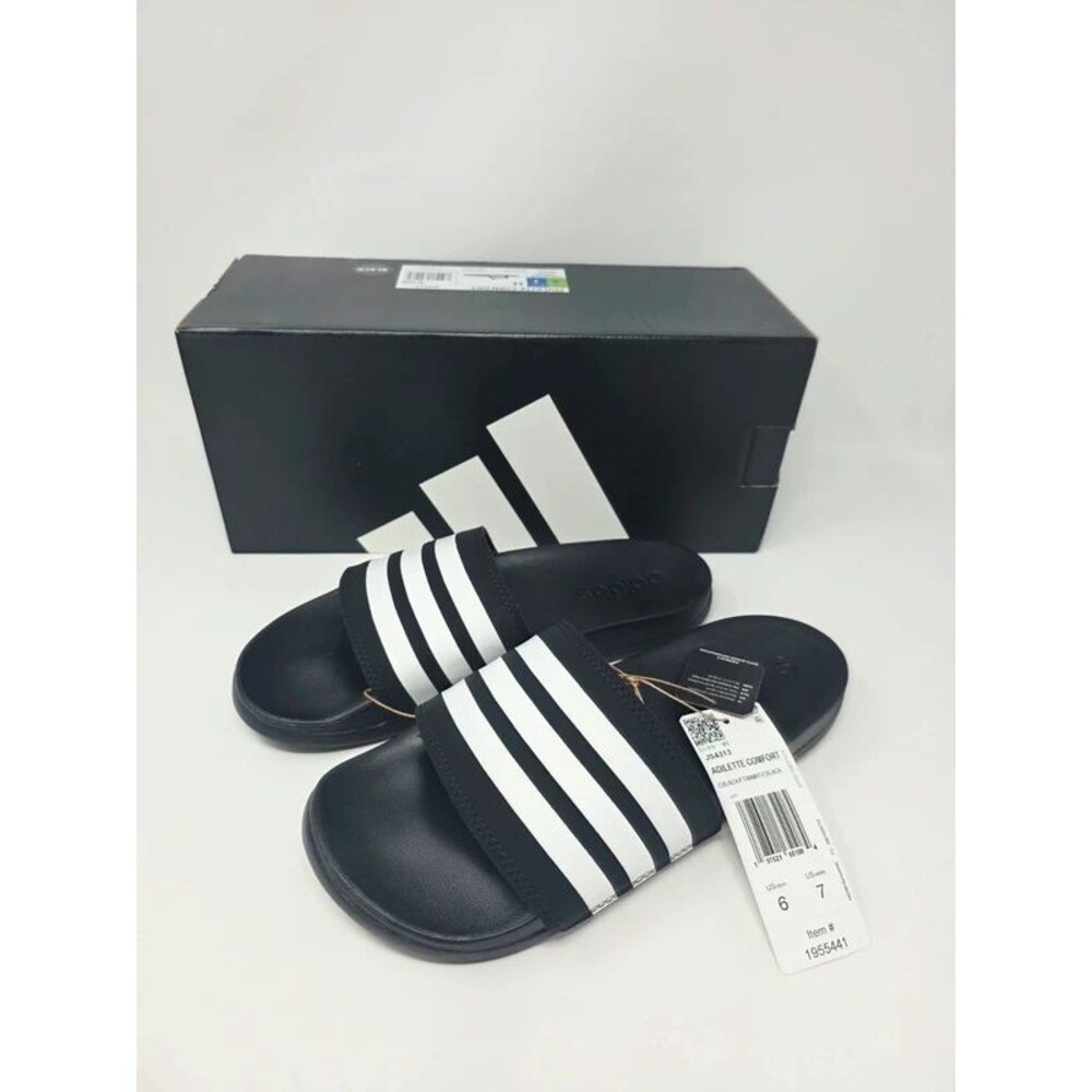 Adidas Adilette Comfort Slides Black White Stripe Unisex Size M6/W7